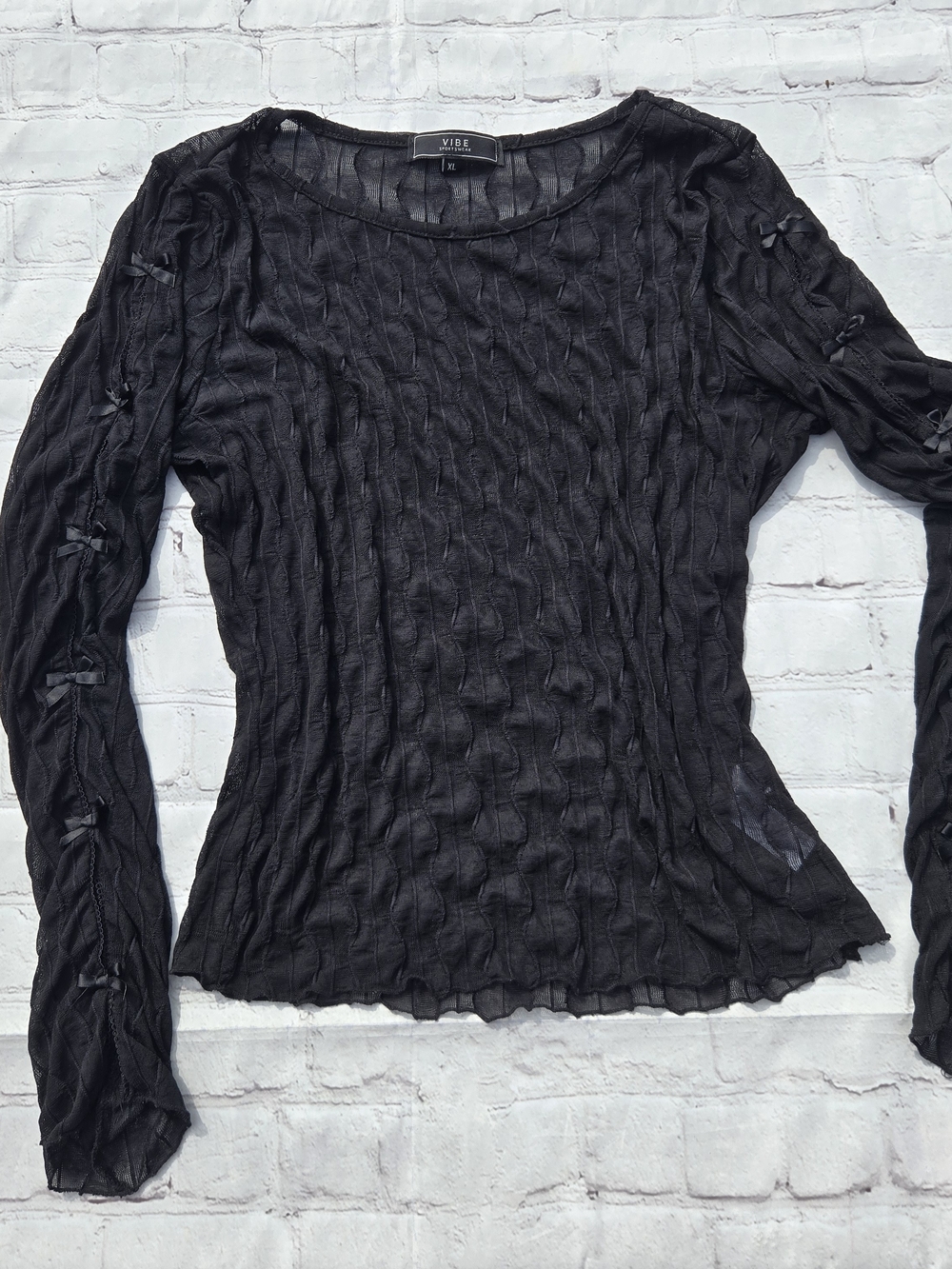 Vibe Sheer Black Mesh Layer Top Cutout Bow Sleeves Goth Grunge Industrial Xl